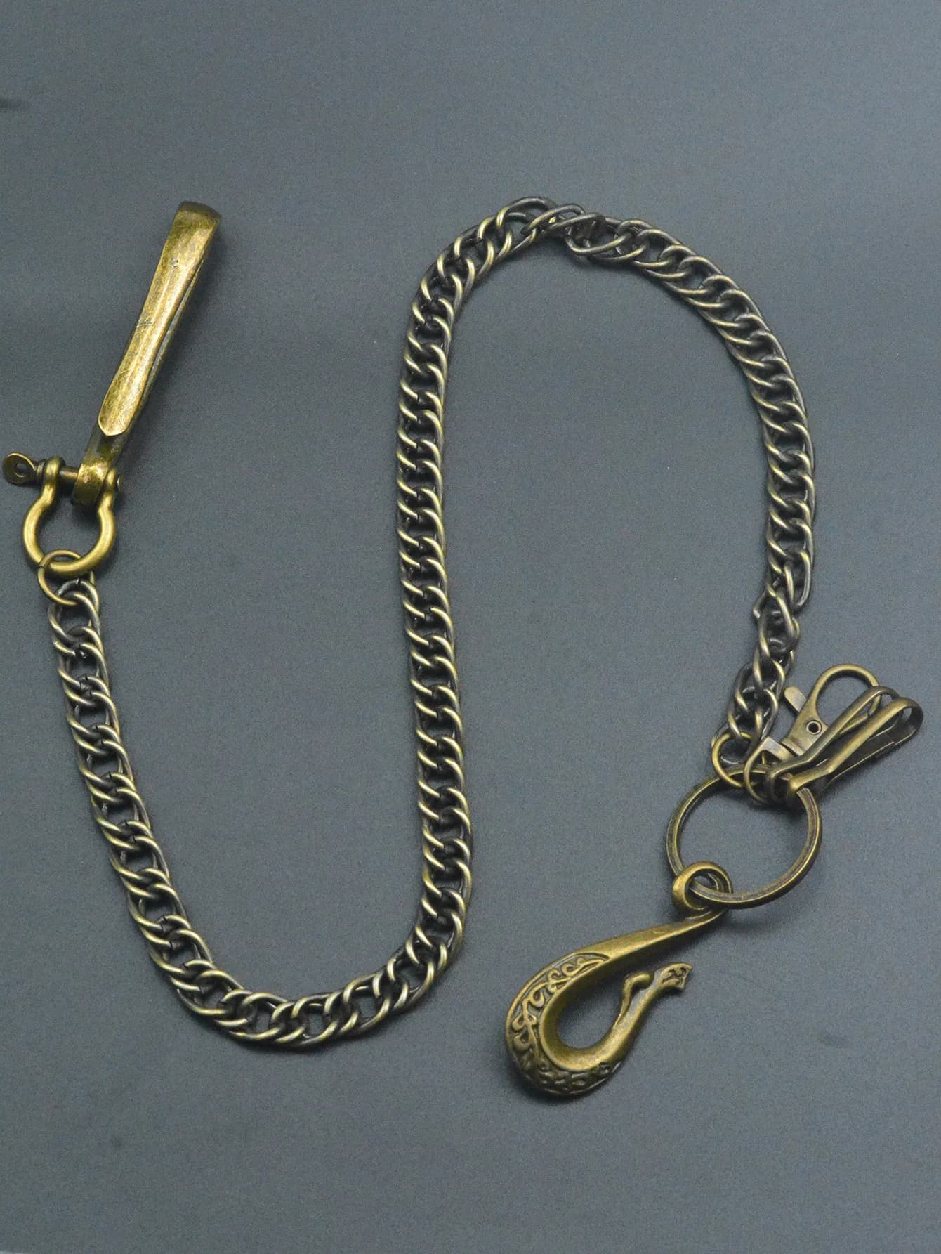Portachiavi da uomo in bronzo da 24 pollici, stile Hip Hop Punk, con catena a spirale, fibbia a U, clip e cintura Phoenix, regalo EDC