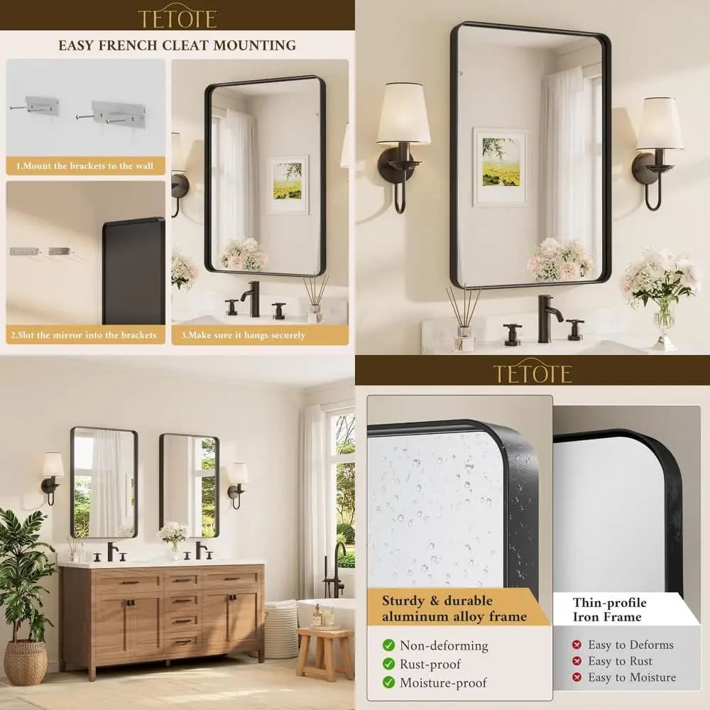 Specchio da bagno orizzontale da parete con cornice nera opaca in metallo, 24 x 36 pollici