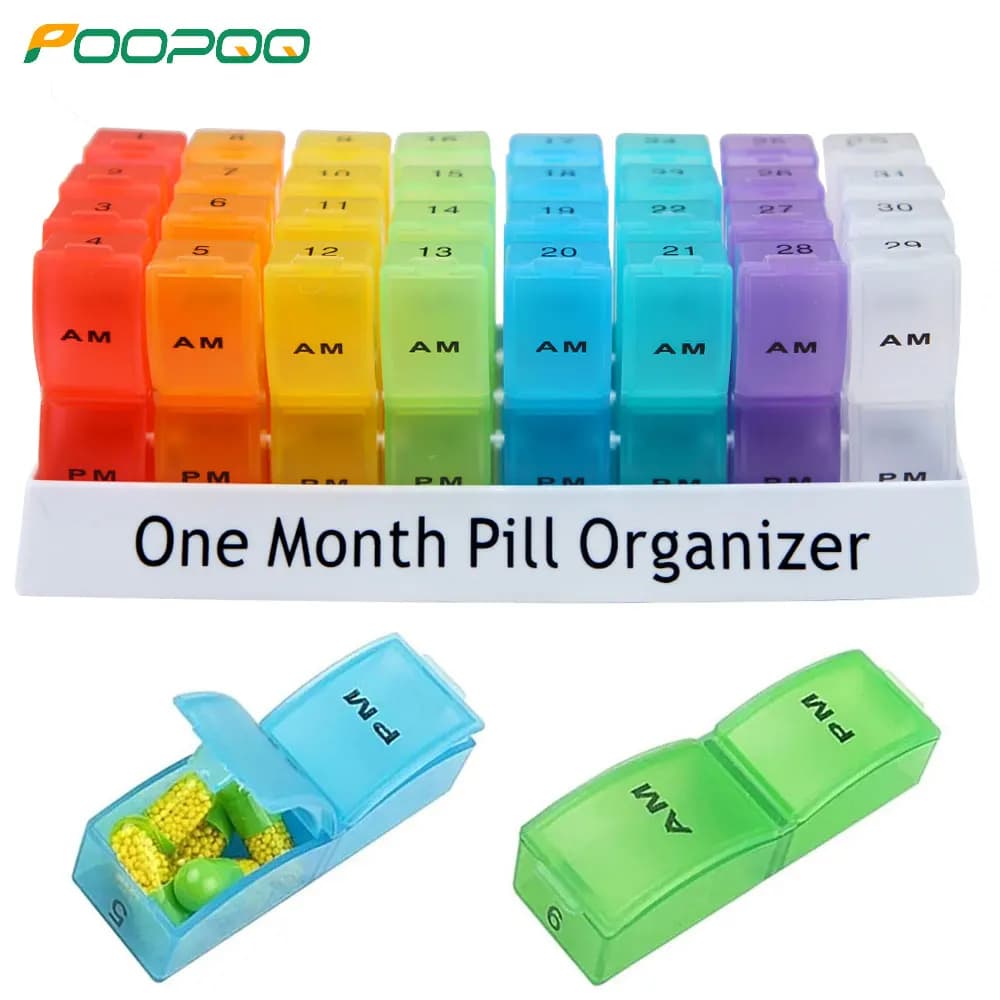 One Month Pill Organizer 2 Times A Day AM/PM for Vitamins, Fish Oil, Supplement, 31 Day Pill Box Organizer, 31 Days Pill Cases