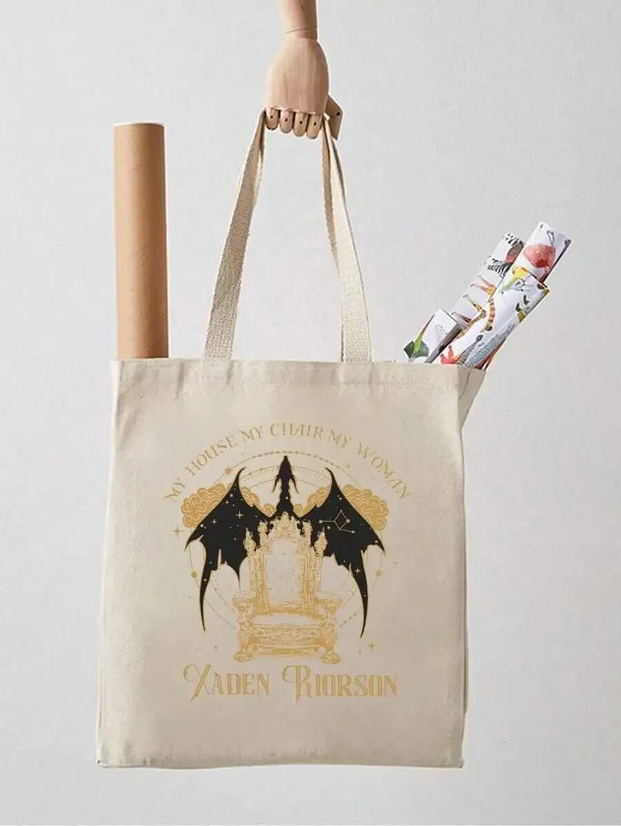 Canvas Tote Bag With Dragon Throne Print Reusable Shopping Bag For Women Daily Commute