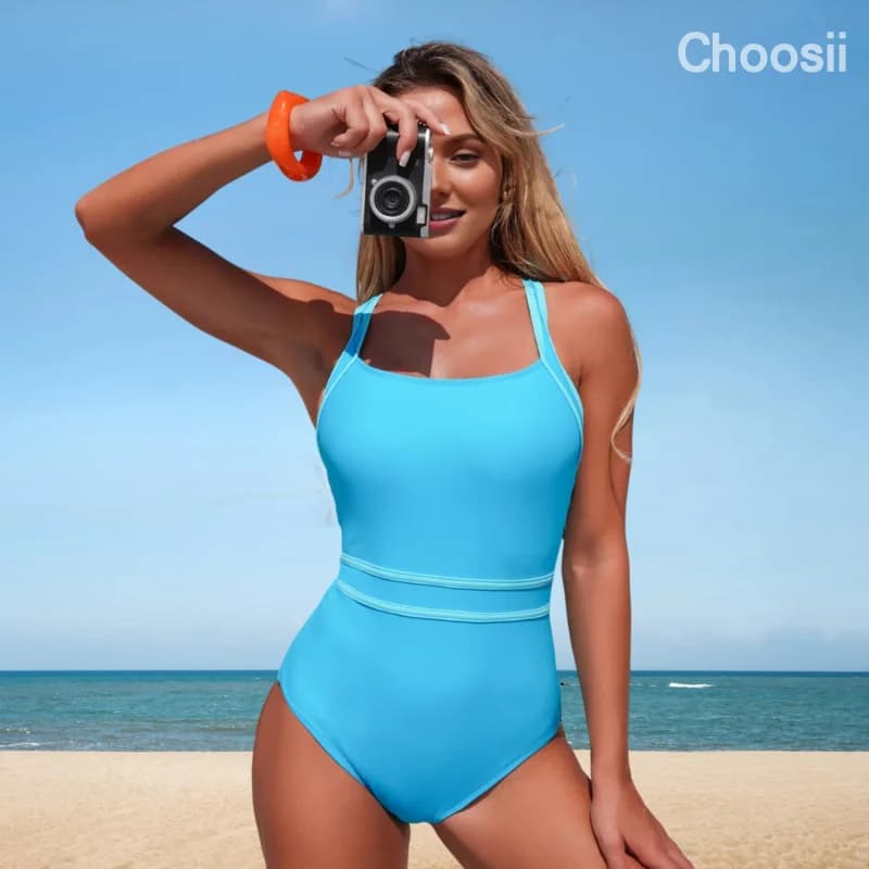 Costume da bagno intero da donna color block con spalline incrociate regolabili, controllo pancia, per la spiaggia