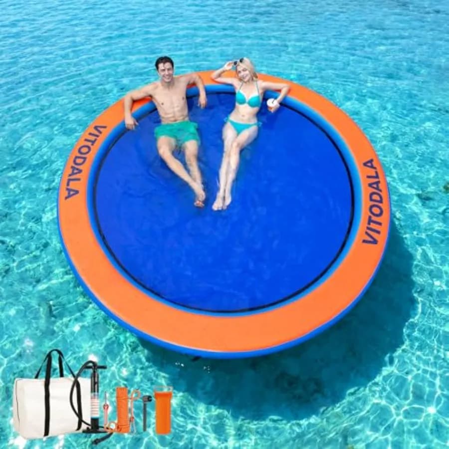 Amaca Gonfiabile Rotonda Galleggiante per Acqua, Anello Galleggiante Sunchill per Lago e Piscina, Amaca Galleggiante Resistente per Adulti, Isola Galleggiante