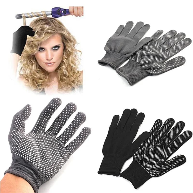 Hair styling tool with professional heat-resistant glove from 2 pieces to curl straight flat iron black