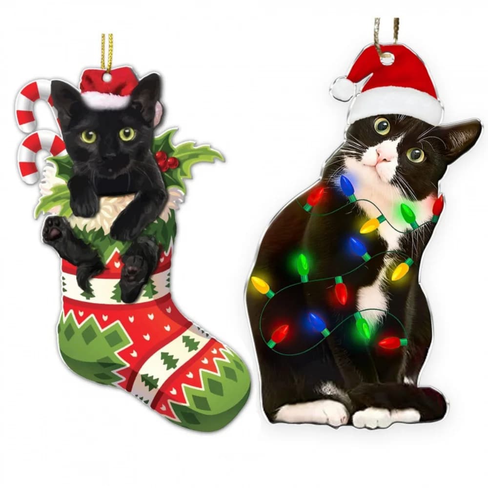 Affascinante gatto nero ornamento natalizio 2D acrilico appeso decorazione per albero specchio per auto portachiavi regalo di Natale per bambini forniture per feste