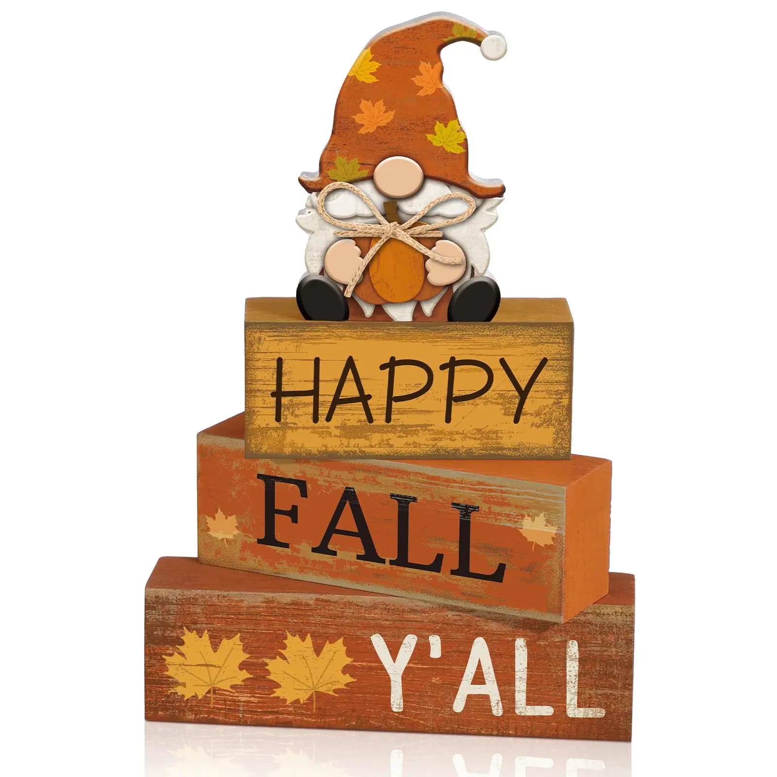 4 Pcs Fall Decorations for Home Wooden Gnome Block Sign Thanksgiving Tiered Tray Decor Thanksgiving Centerpiece Rustic Fall Table Decor for Autumn Harvest Party Home Kitchen Decorations