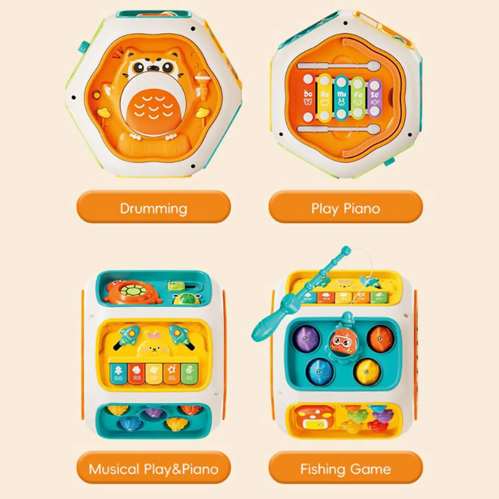 Set di Tamburi a Mano per Bambini, Giocattolo Educativo per la Coordinazione Occhio-Mano, Cubo Musicale Multifunzione Portatile, Regalo di Compleanno per 1+ Anni