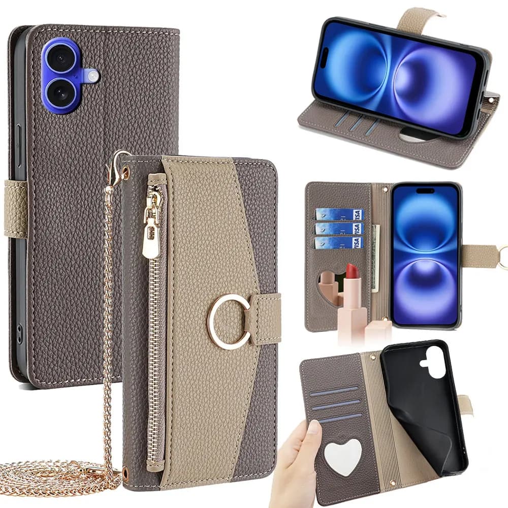 Working shoulder strap phone case for iPhone 17 Pro Max iPhone 17 Air 16E Zippered wallet with metal chain strap