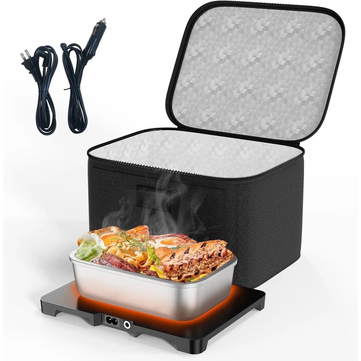 Scaldavivande Elettrico Portatile, 12V/24V/110V 3-in-1, Mini Forno per Auto, Ufficio, Viaggi e Lavoro