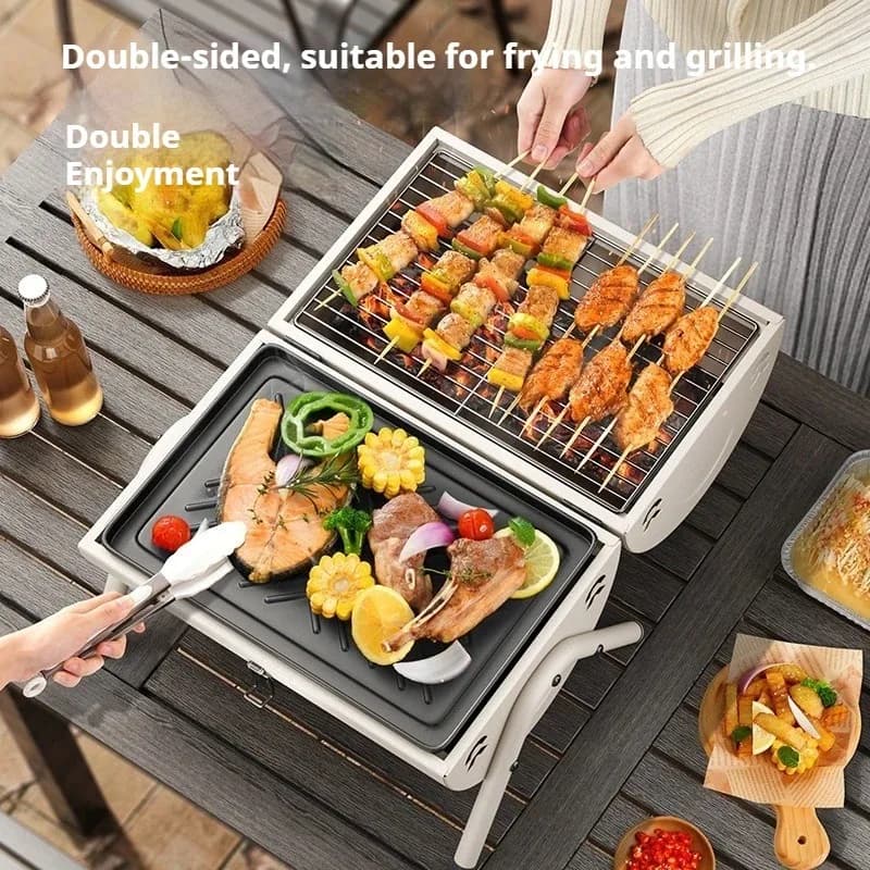 Griglia BBQ Portatile a Carbone con Camino a Doppia Faccia, Pieghevole per Campeggio, Esterni, Giardino e Casa - Griglia Coreana BBQ all'Ingrosso