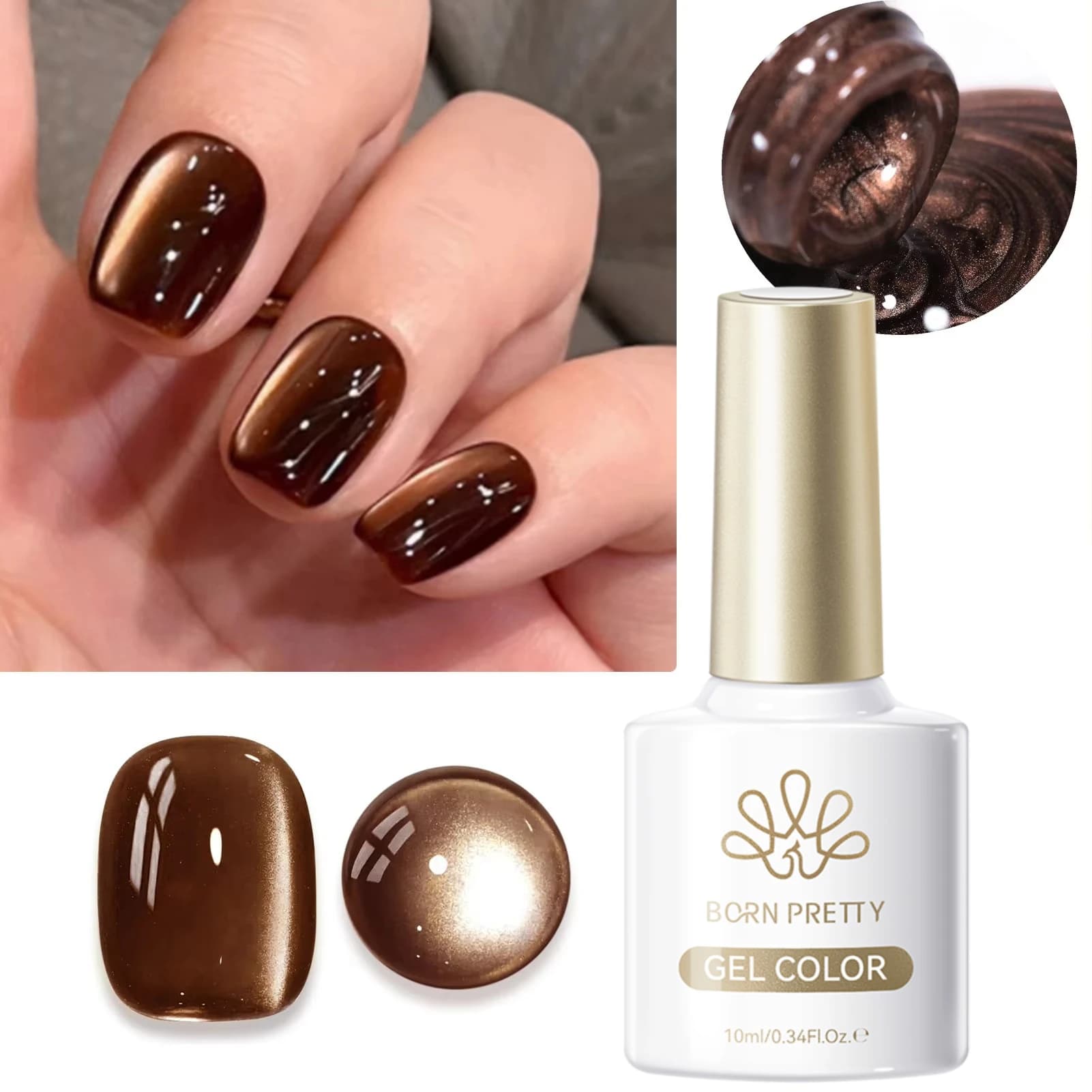 BORN PRETTY 10ml Marrone scuro Rosso Perlina di vetro Gatto Gel magnetico Smalto per unghie Semi permanente Soak Off UV LED Vernice Nail Art Salon