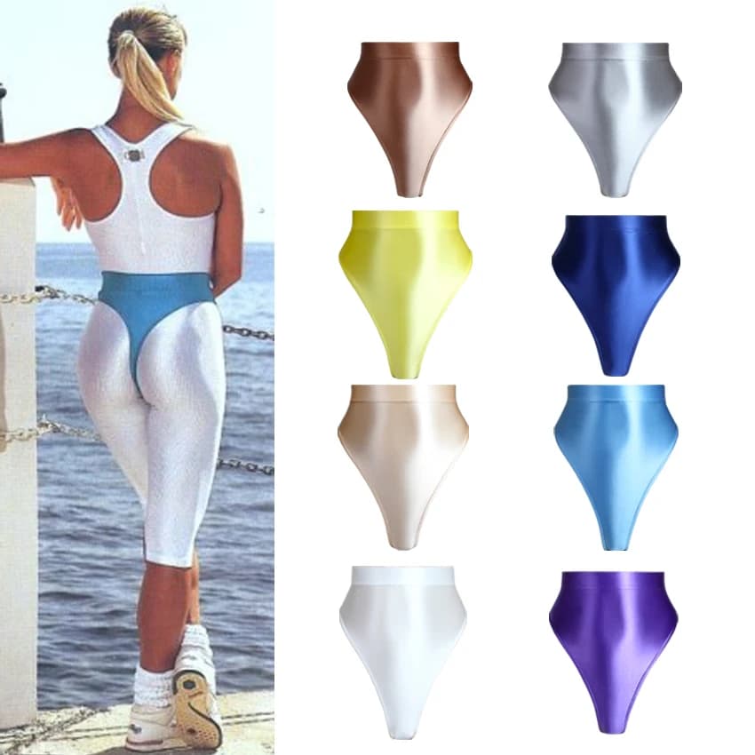 MJINM Womens Sexy Glossy Tight Sports Yoga Opaque Jeggings Elastic Waist Shiny Briefs Comfort Underpants Bikini Buttocks Shorts