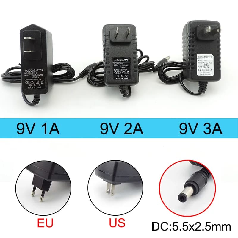 AC 110V 220V a DC 9V 1A 2A 3A 9V2A 9V1A Adattatore di alimentazione EU US 1000ma 2000ma 3000ma Convertitore Caricatore per router 5.5x2.5mm