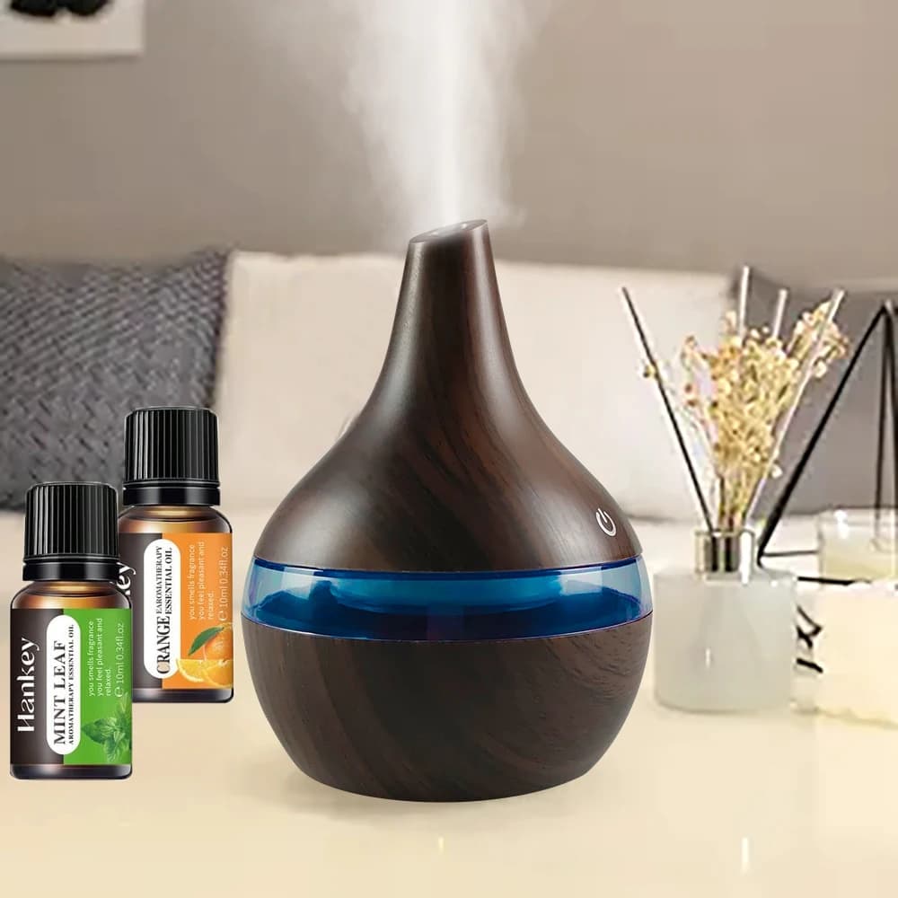 Diffusore per la casa Umidificatore USB da 300 ml per camera da letto Diffusore di oli essenziali per ufficio con design a venature del legno a nebbia fredda Include 2