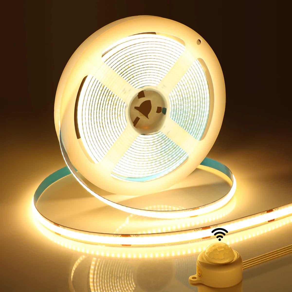 Striscia LED COB super luminosa Sensore di movimento PIR intelligente 220V 110V a DC 12V Nastro flessibile per la decorazione dell'armadio della cucina