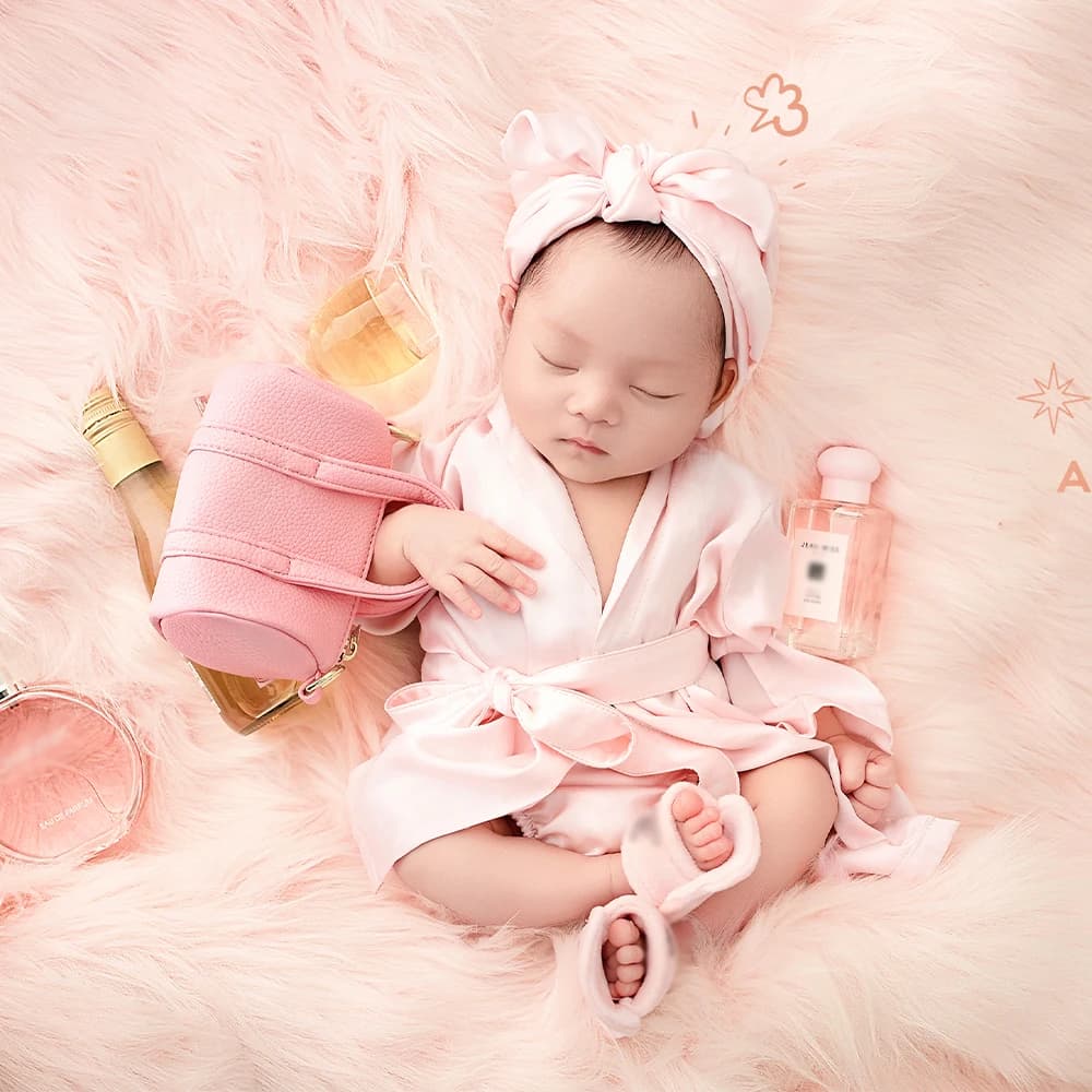 Dolce principessa stile neonato accappatoio fotografia puntelli set rosa accappatoio per bambini + cuffia da doccia + fiocco fascia per capelli accessori per foto in studio