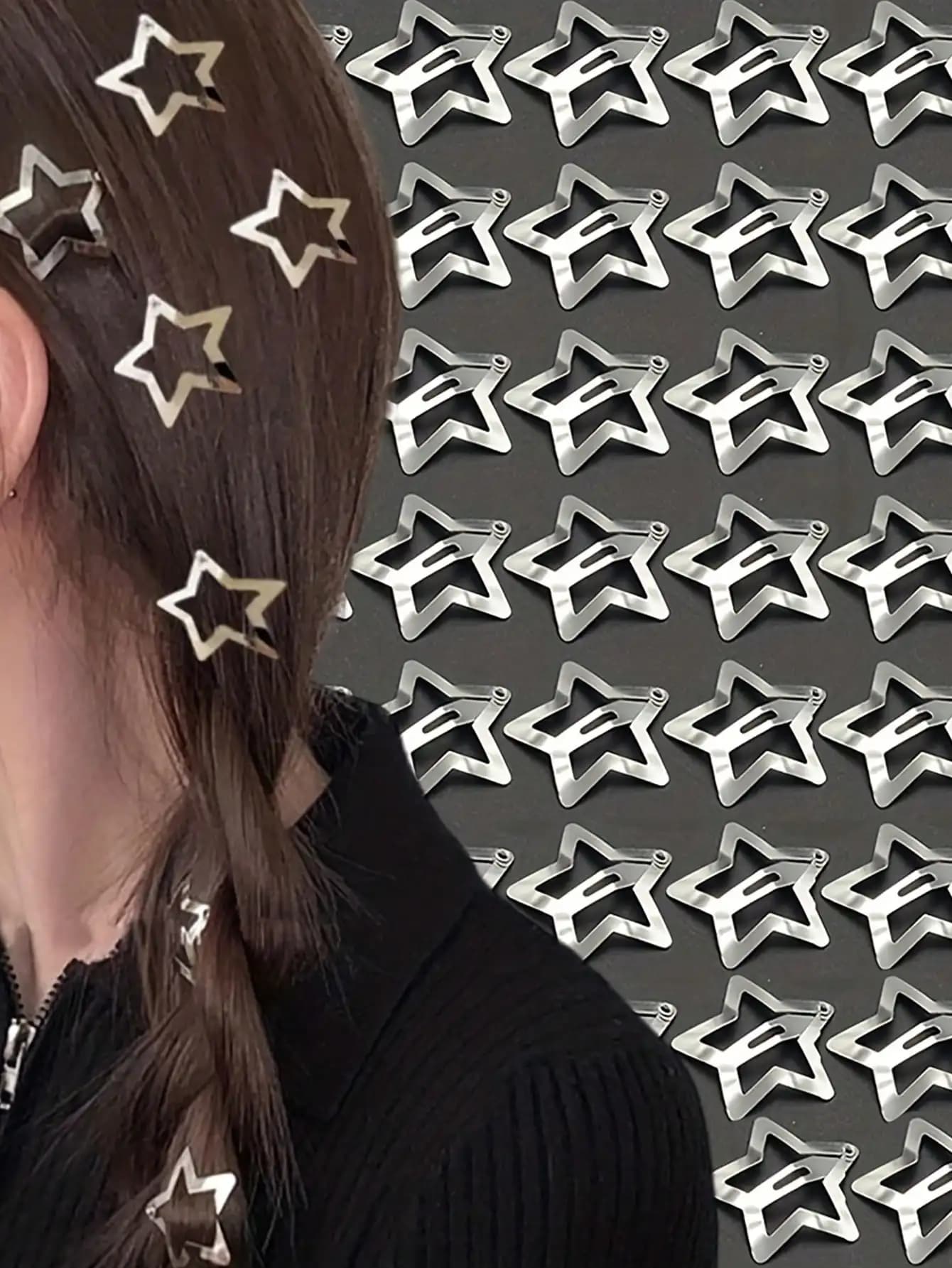 40pcs Y2k Silver-Colored Five Pointed Star Alloy Hair Clips Street