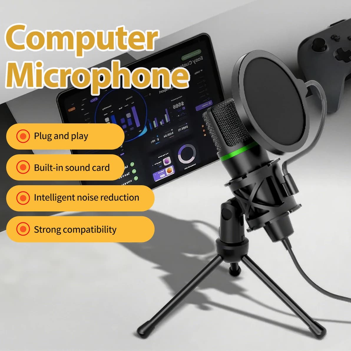 Microfono a condensatore USB cablato per PC Computer portatile Kit di accessori da gioco professionali Gamer Sound Streaming live Podcast RGB