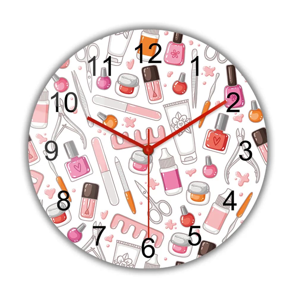 Beauty salon Tools Wall Clock Printed for Beauty Studio Manicure Pedicure Spa Makeup Art Wall Clock Decorative Nail Designers Gifts
