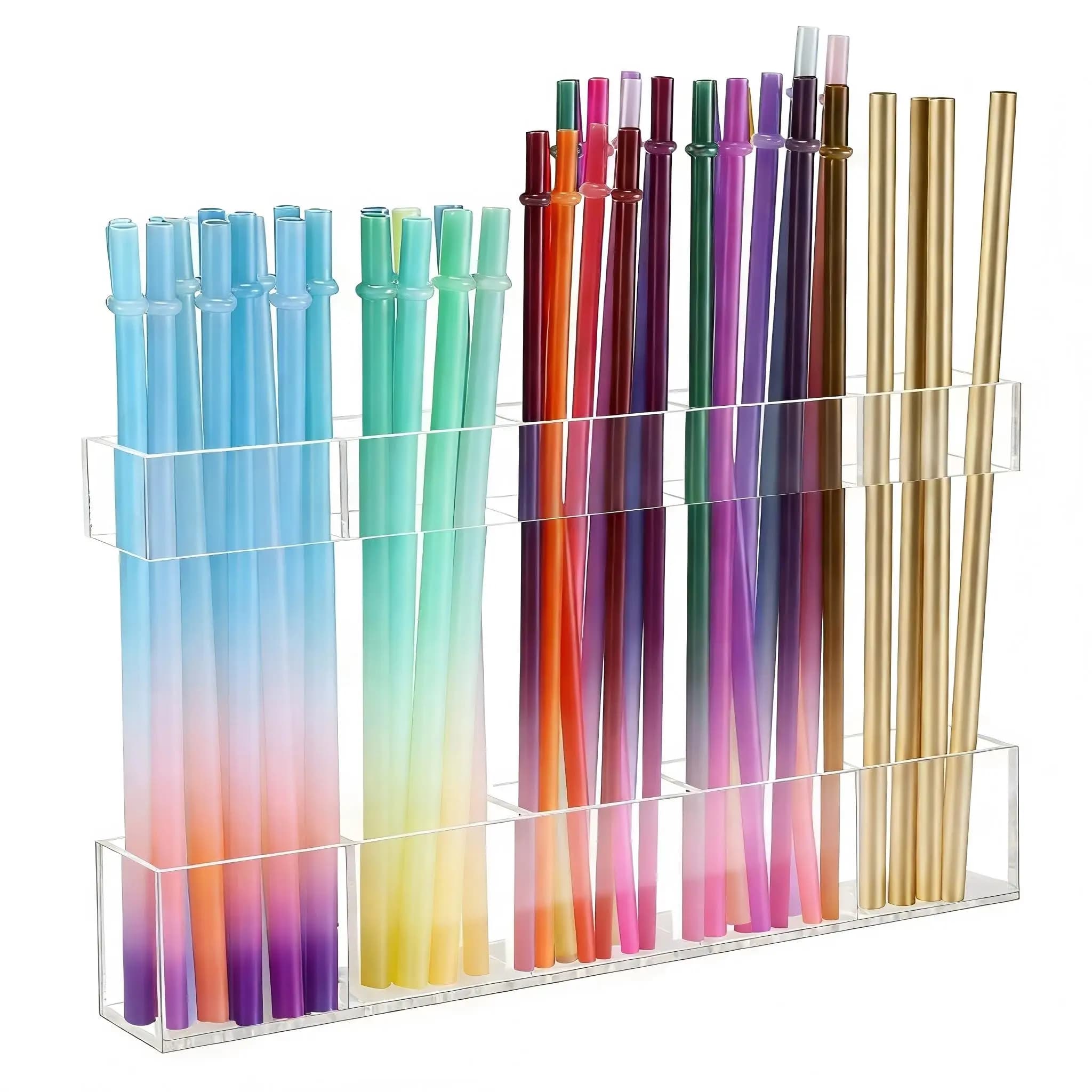 9.5 Inch Plastic Straw Holder Wall Mounted Cabinet Door Organizer No Drill Self Adhesive Storage Rack Adjustable Height Split Box For Reusable Tumbler Straws Kitchen Utensils Space Saving