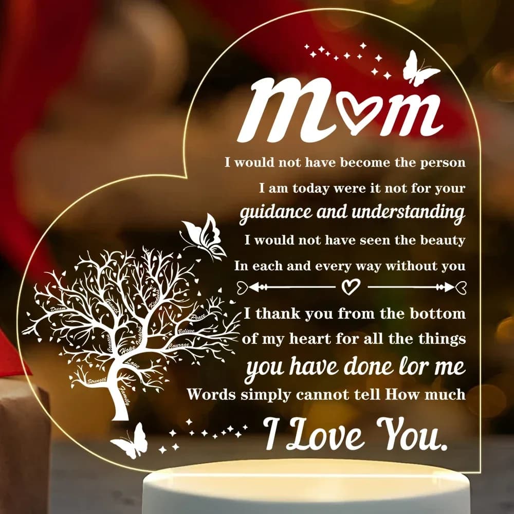 Mom Blessing Tree Butterfly Laser Engraved Heart Crystal Acrylic Plaque Mother’s Day Gift