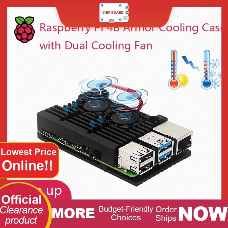 Custodia protettiva in alluminio per RPi 4B con doppia mini ventola per un raffreddamento efficiente del Raspberry Pi 4 Model B
