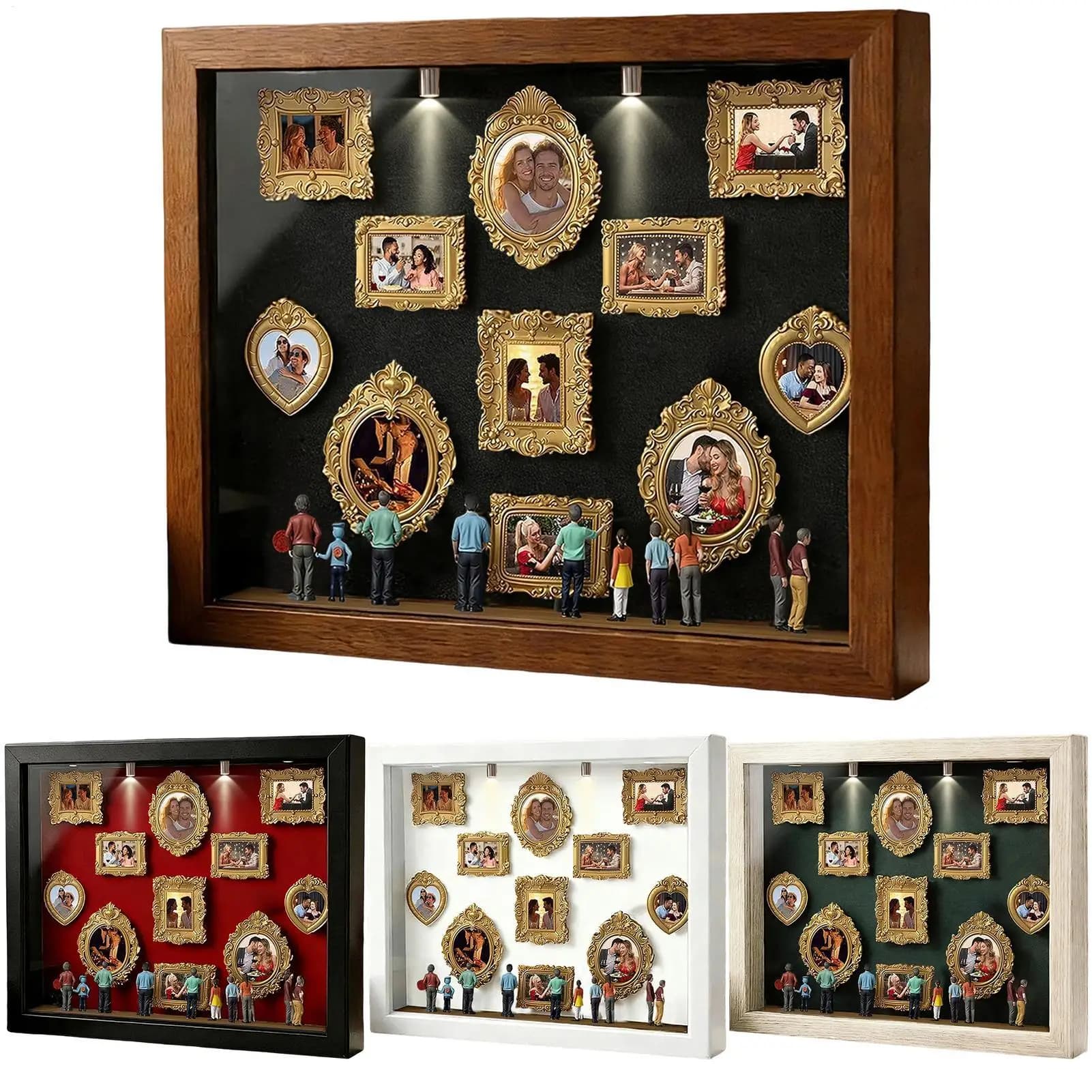 Scatola Espositiva Fai-da-Te per Mini Museo con Luce, 11 Cornici in Miniatura e 8 Statuette, Regalo di Nozze