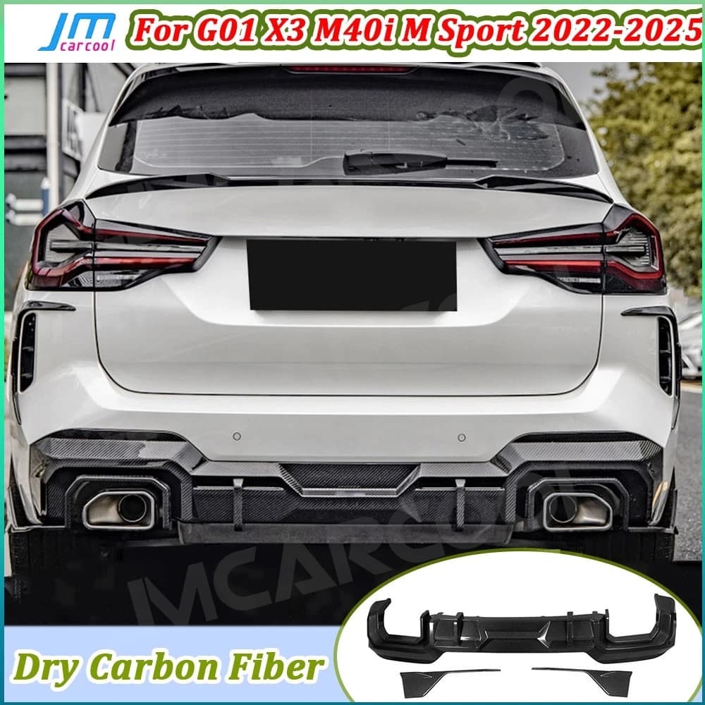 Real Dry Carbon Fiber Car Rear Bumper Lip Diffuser With Splitters for BMW G01 X3 M40i M Sport 2022-2025 FRP Rear Lip Spoiler