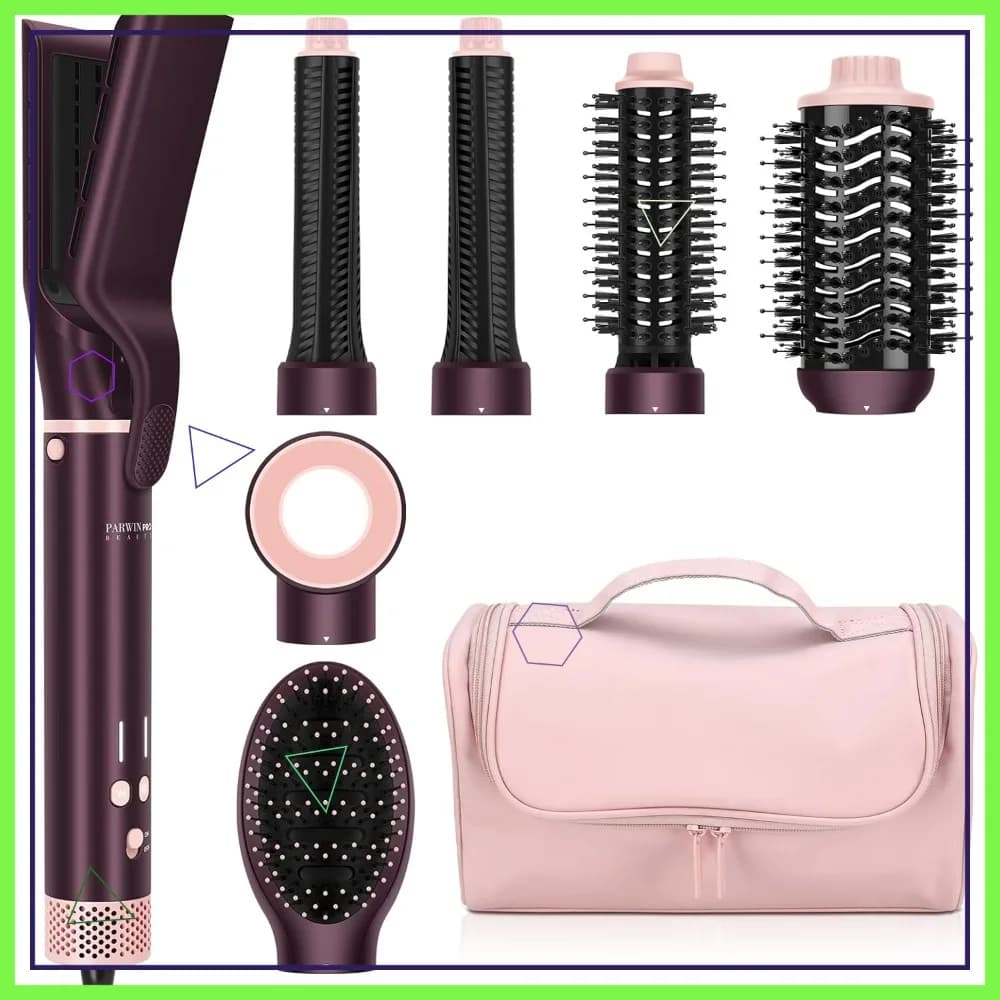 Styler ad Aria Calda 7-in-1, Spazzola Asciugacapelli e Piastra da Viaggio a Doppio Voltaggio, Arricciacapelli Automatico 110.000 RPM