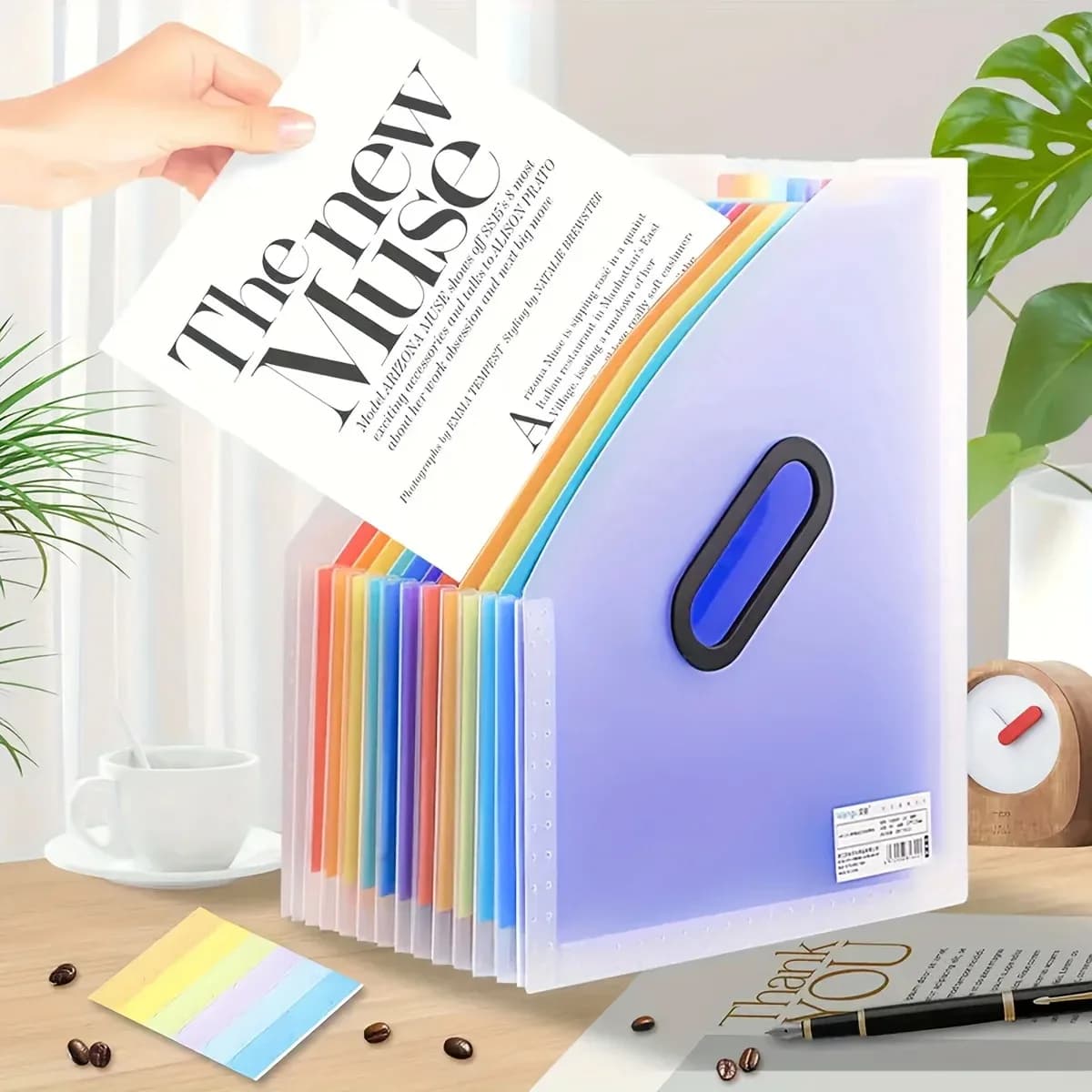 Rainbow 13-Layer A4 Student Storage Bag Large Capacity Transparent Expandable File Folder for Paper - Holds up to 2000 Sheets