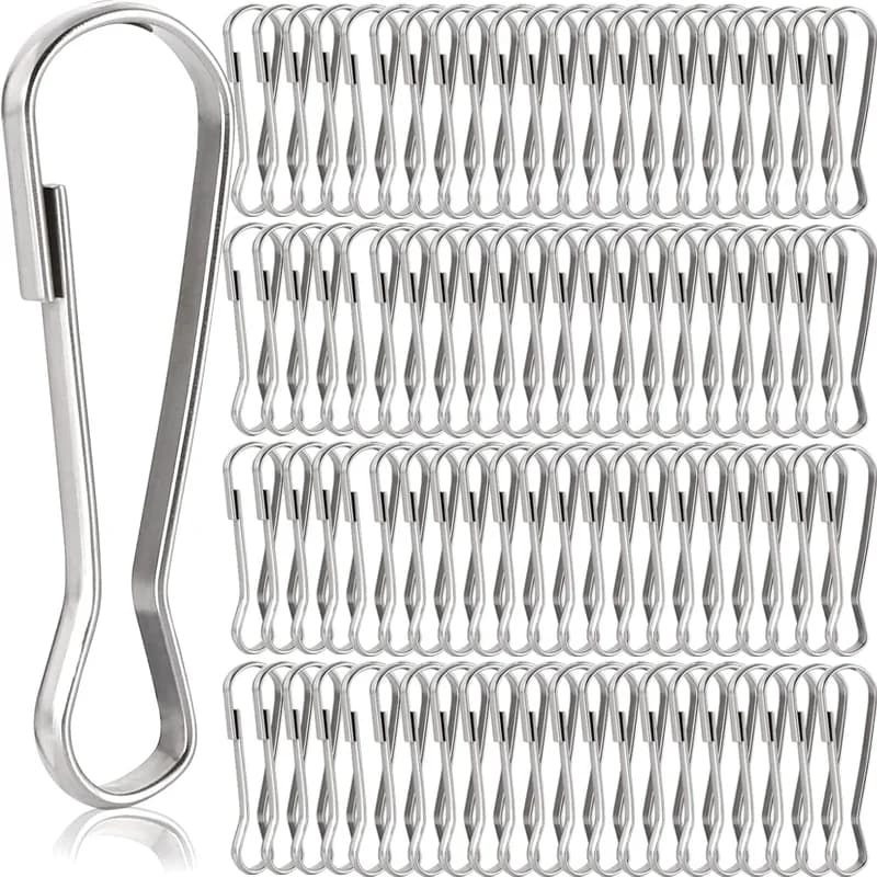 Stainless Steel Spring Clip Hooks Silver Metal Keychain Lanyard Snap Hooks Buckle Key Ring Zipper Hanging Buckle DIY Supplies