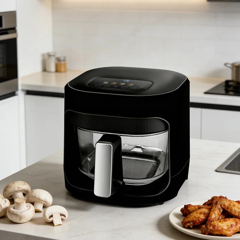 Visible Glass Air Fryer Non-Toxic PFAS-Free Flat Top Cooking Visual Smart Touch Portable Air Fryer