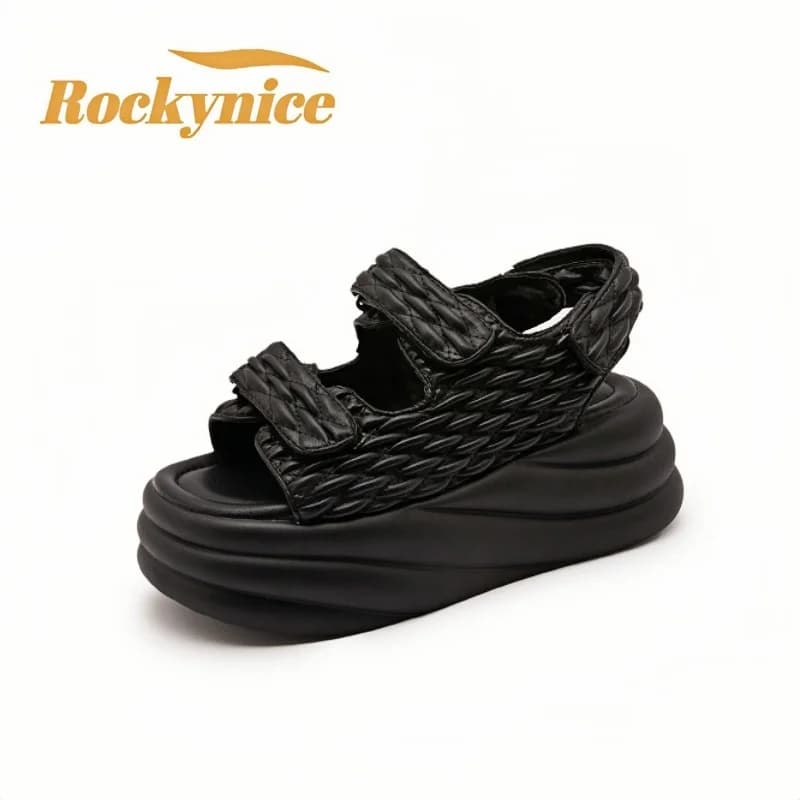 7CM Microfiber Synthetic Leather Sandals New 2026 Summer High Platform Flats Pumps Women Peep Toe Slippers Gladiator Beach Shoes