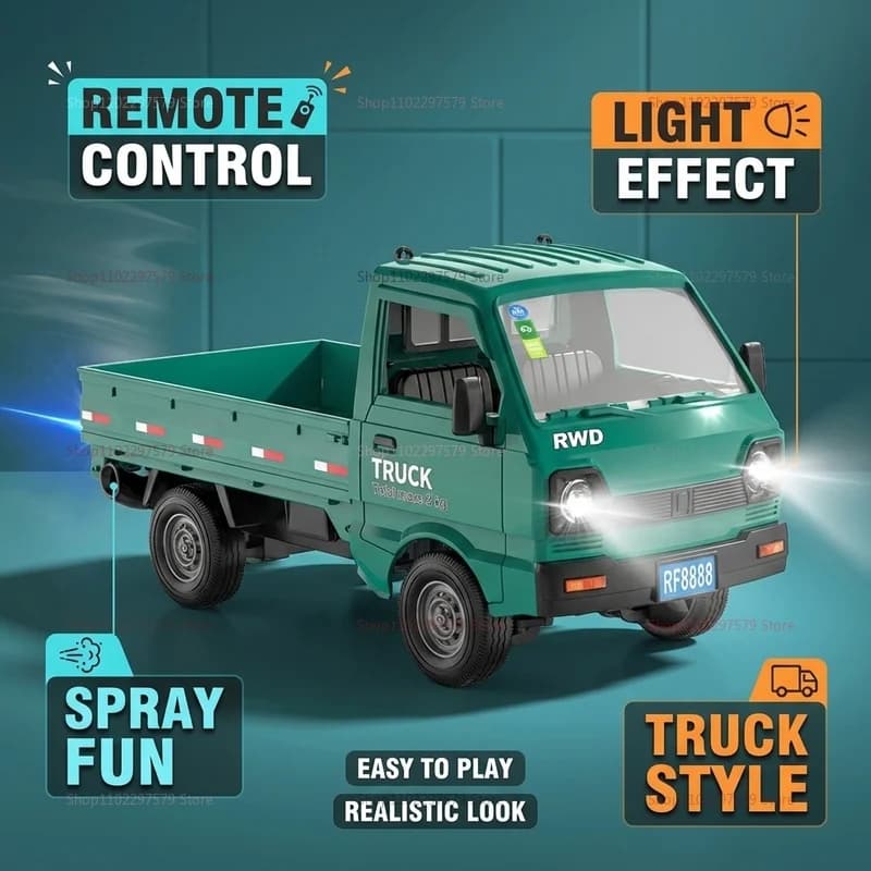 Auto RC 1:16 con Luci LED e Funzione Spray, Camion Telecomandato per Drift e Fuoristrada, Giocattolo per Bambini e Ragazzi, Regalo per Attività all'Aperto