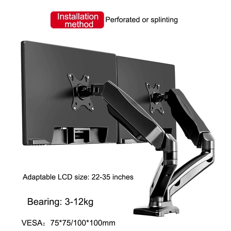 Dual Monitor Mount for 22″–35″ Screens, Adjustable Dual Monitor Stand, with 180° Swivel, Tilt, 360° Rotation for Home Office
