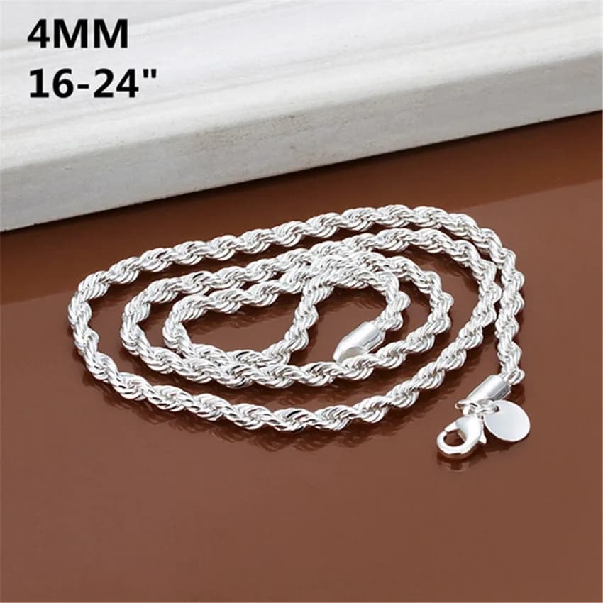 40-60cm wholesale 925 Sterling Silver Necklaces Jewelry 4MM Rope Chain Fashion Men's Women Necklace Christmas Gifts