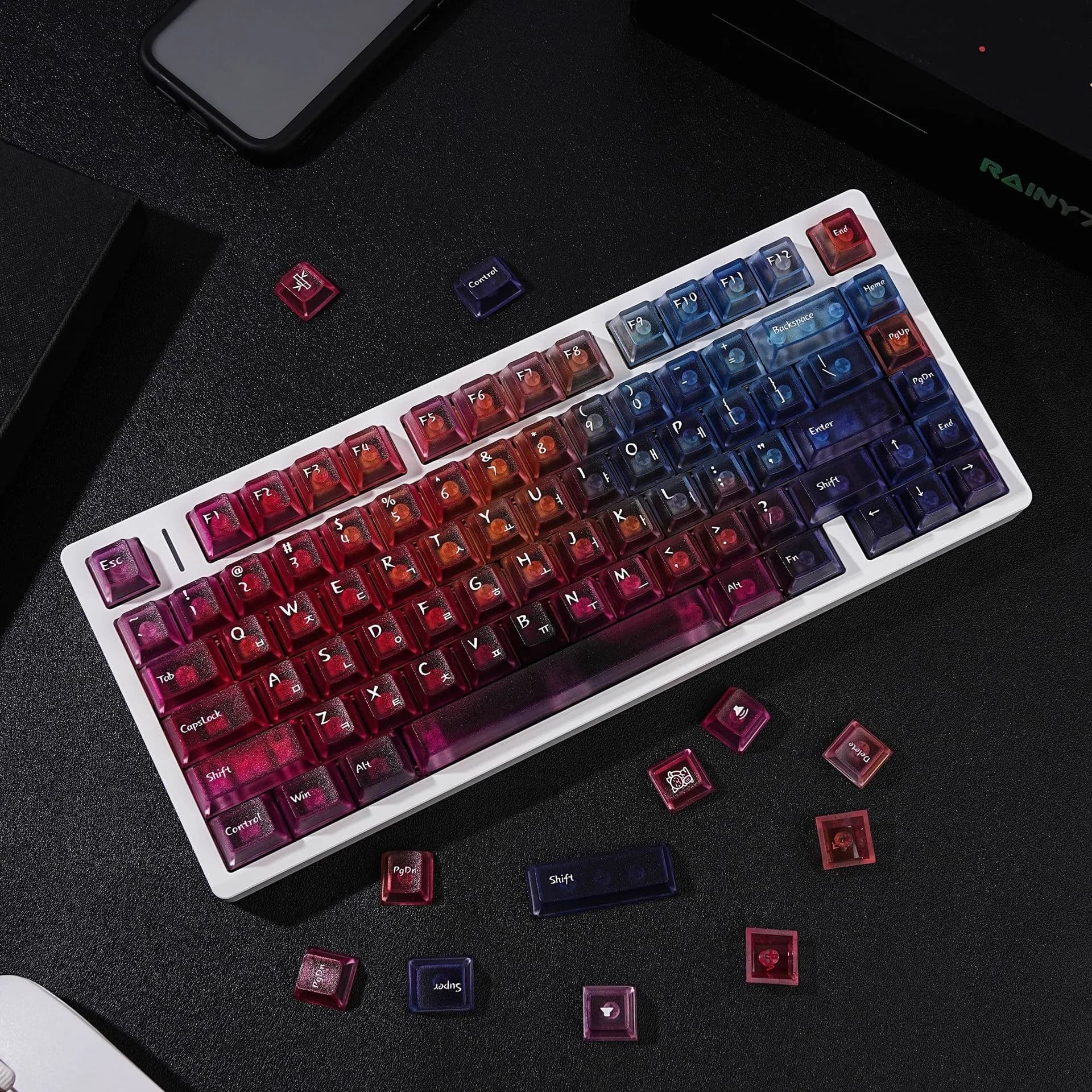 Keycap per tastiera meccanica coreana trasparenti sfumati, profilo Cherry, retroilluminazione RGB, compatibili con tastiere da gaming e personalizzabili