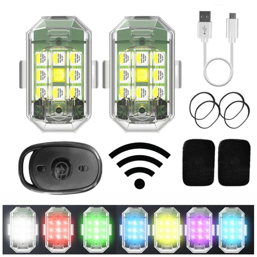 2PCS luci stroboscopiche per aeroplani luci per moto RC Drone LED Flash Wireless Light Aircraft Airplane elicottero LED Warning