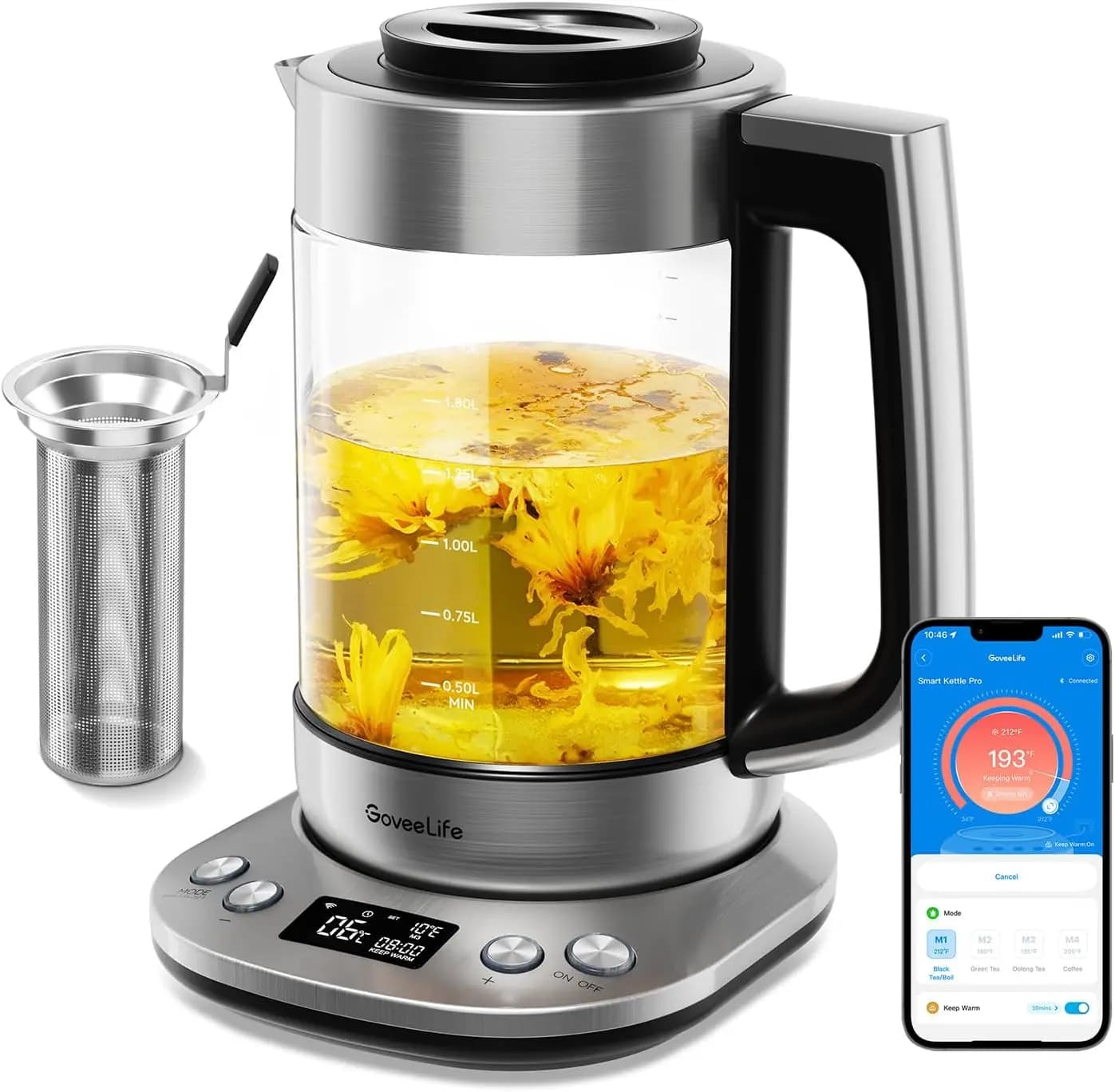 Intelligent Electric Kettle with Tea Infusion, 1.7L, Variable Temperature Control, Automatic Heat and Switching, Without BPA