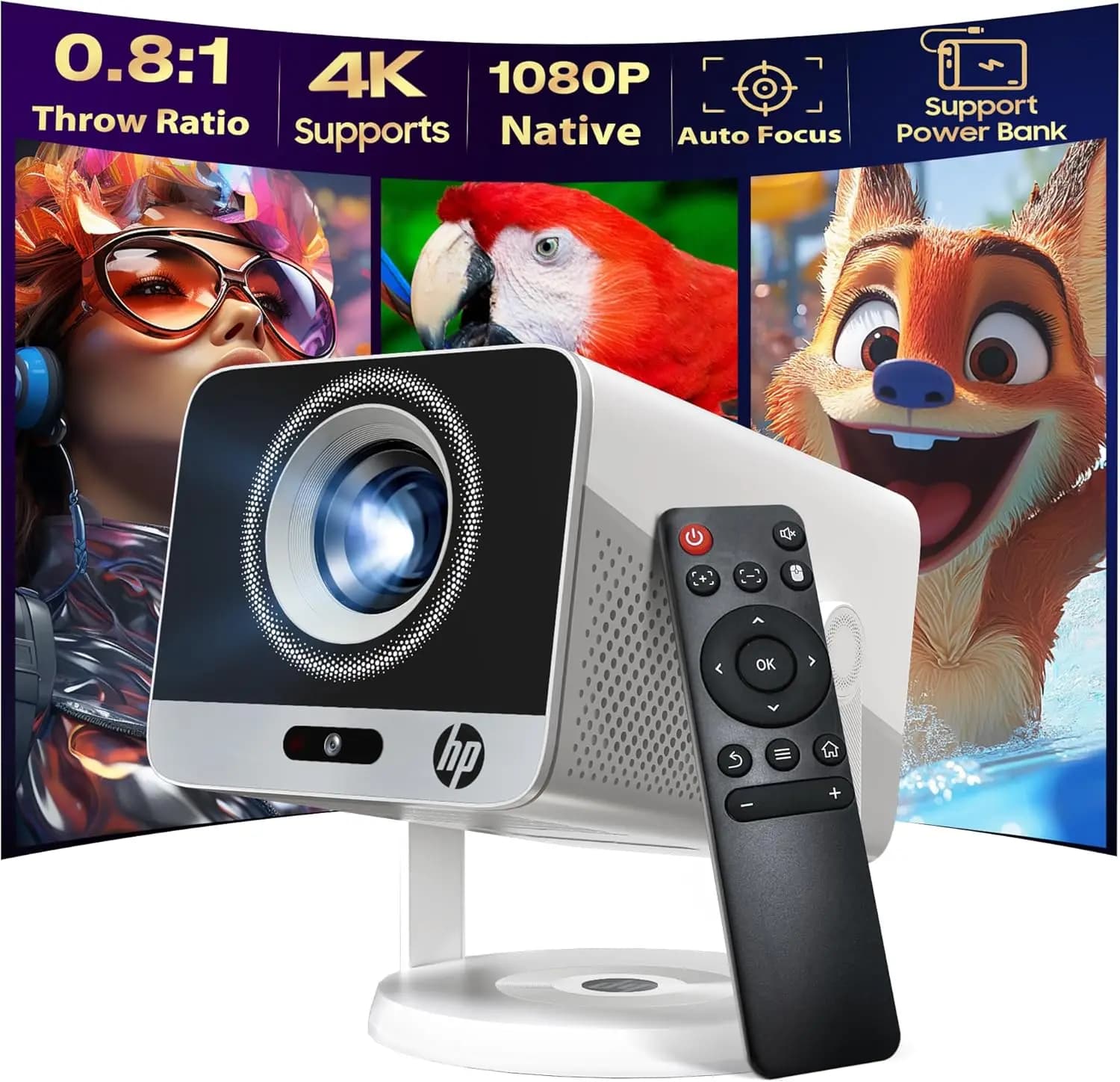 Mini Proiettore 1080P Full HD, WiFi Bluetooth Portatile a Corto Raggio, Proiettore Smart per Esterni con Autofocus e Correzione Keystone