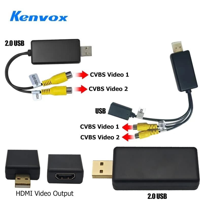 Kenvox Android USB Video output Cable RCA AV HDMI OUT line for car radio Multimedia Roof mout Poggiatesta Adapter from USB to RCA