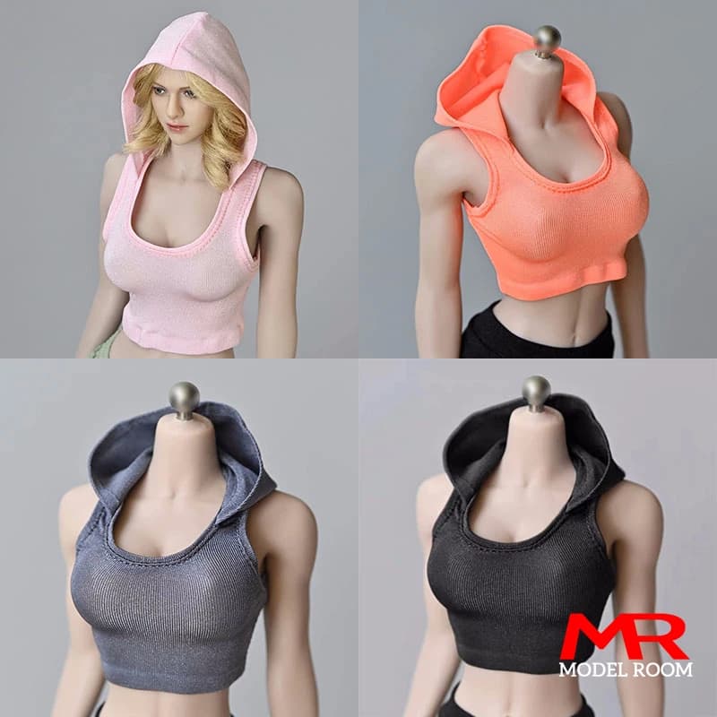 1/6 Bilancia Femminile Con Cappuccio Senza Maniche Gilet Corto Top Vestiti Modello Misura 12 ''TBL PH JIAOU Soldato Action Figure Corpo Bambole