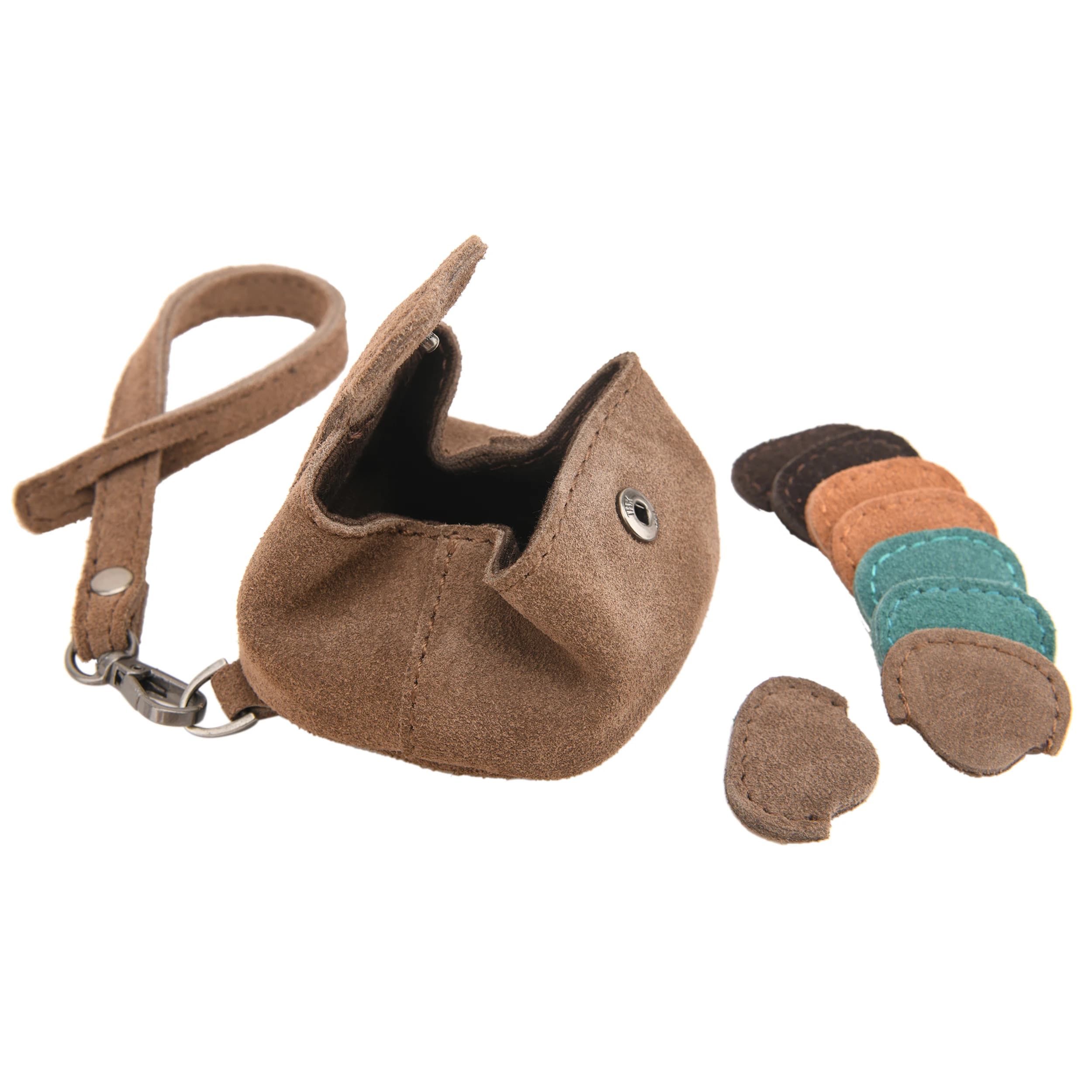 Guitar Pick Holder Case Suede Leather Guitar Plectrum Bag for Guitar Player and Music Lover & Mini Coin Change Pocket Pouch