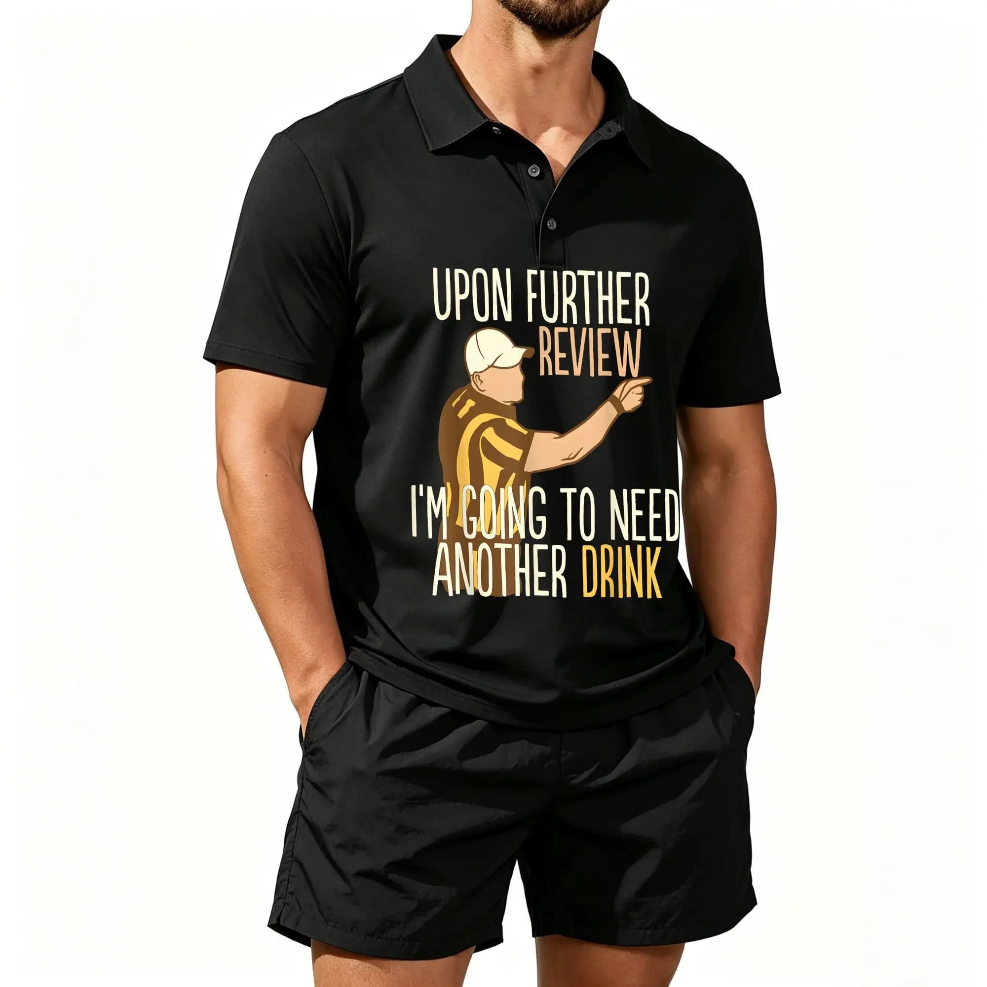 Men's Polo Shirt and Beach Shorts Set. after Watching the Game Review, You Need Another Drink! Fun Fan Prints, Casual and Comfortable Fit, Perfect Fit on the Upper Body