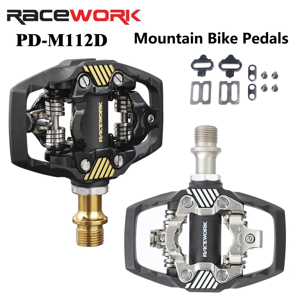 RACEWORK Pedale di bloccaggio per bici MTB per sistema Shimano SPD Corpo in nylon + Nucleo in acciaio al cromo molibdeno Poggiapiedi con bloccaggio bifacciale