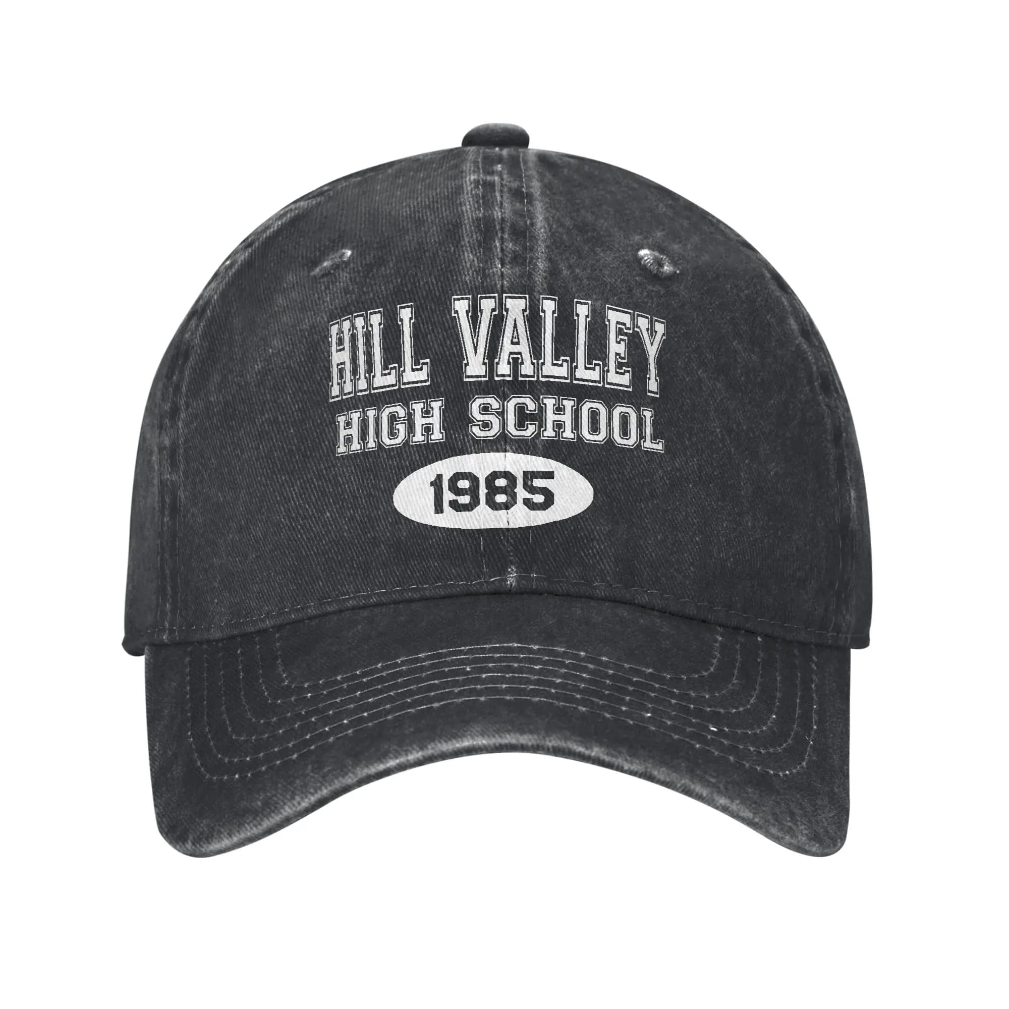 Hill Valley High School 1985 Back To The Future Baseball Cap Vintage Distressed Denim Headwear for Men Women Outdoor Caps Hat