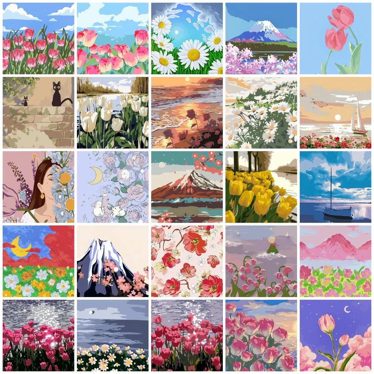 Oil Painting By Numbers Daisy Fklower Hand Paint Kits Home Decor Children's Room Decor 20X20cm Suitable Beginners