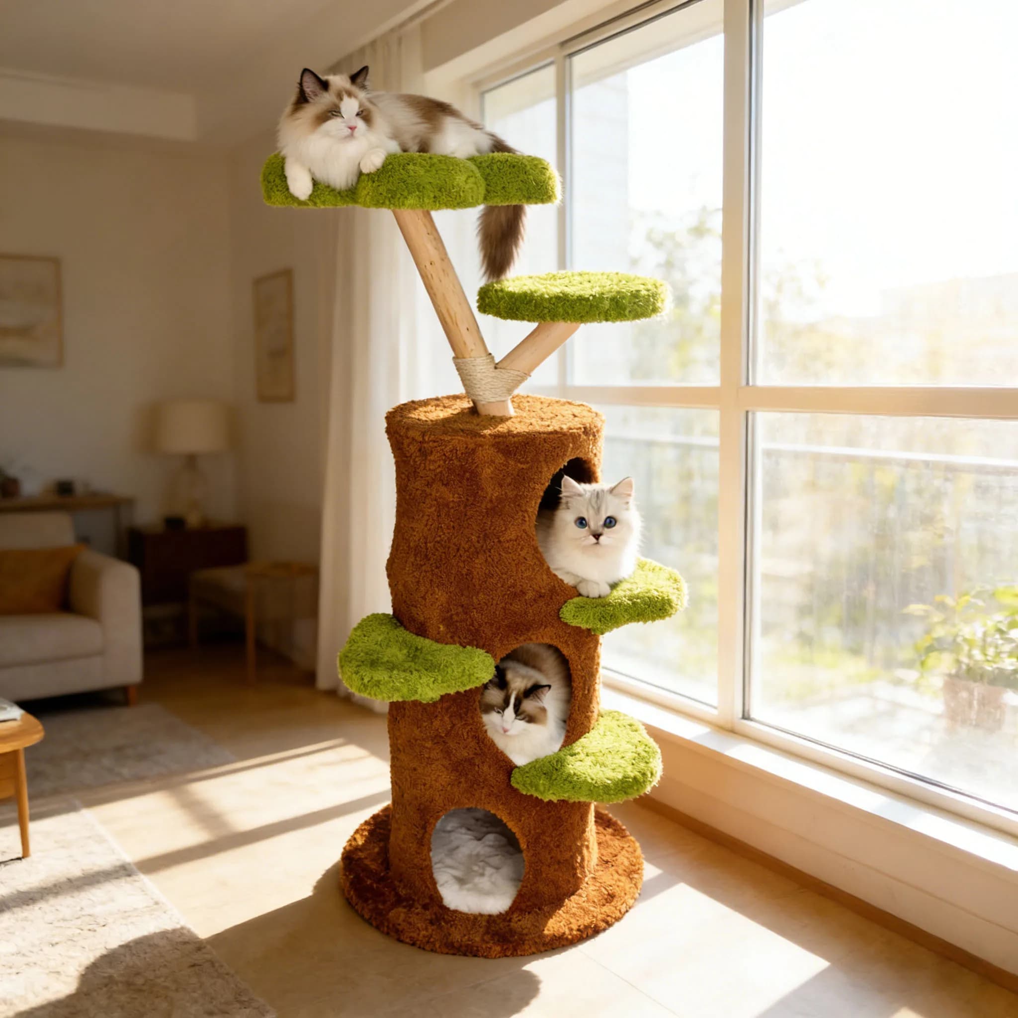 148CM Tall Indoor Cat Tree Activity Tower Center Multi-Level Cat Climbing Tree Sisal Scratching Post Plush Cave