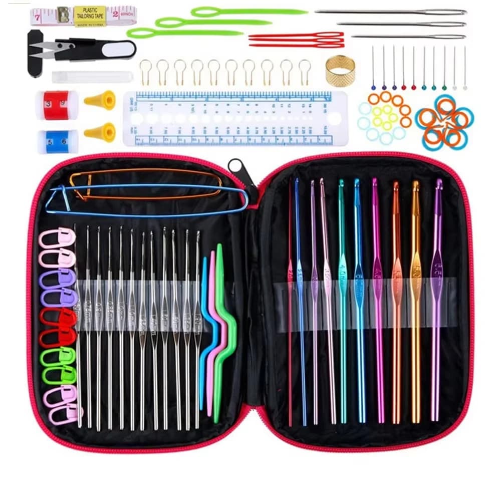 100 pz/set Uncinetti In Metallo Set Impugnatura Morbida Ergonomica Uncinetto Aghi Manometro Forbici Kit di Attrezzi Per La Casa per Strumenti di Lavoro A Maglia FAI DA TE