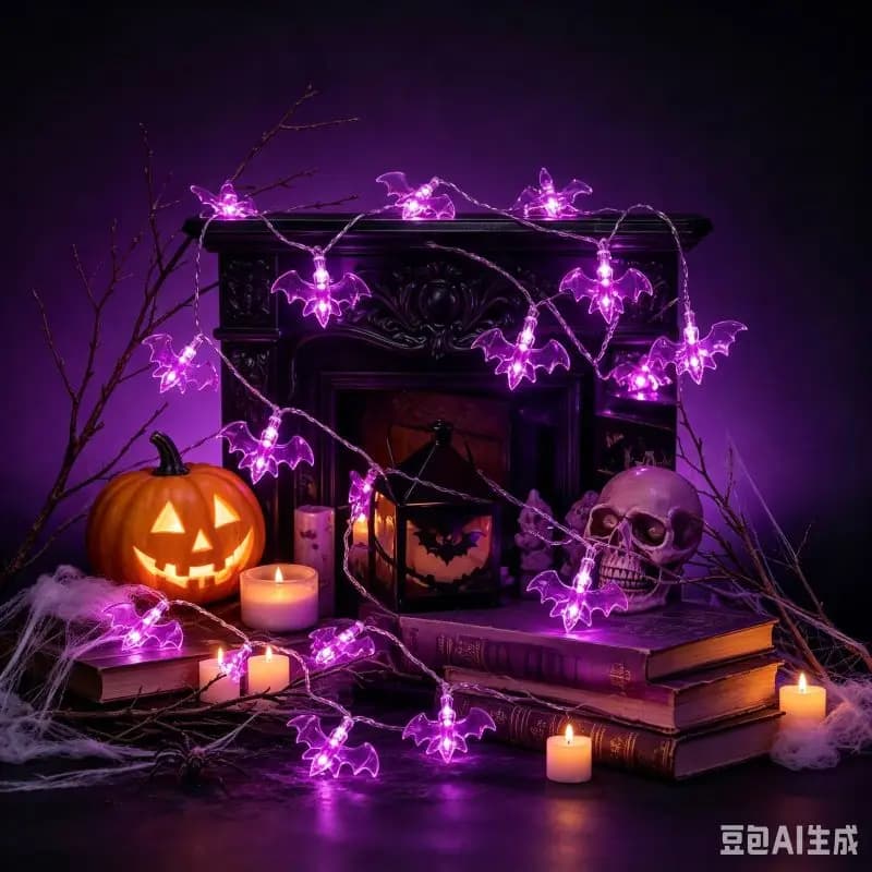 Halloween Bat Shaped Fairy Lights LED String Lamp Battery Powered Spooky Decor for Haunted House Party Garden Patio