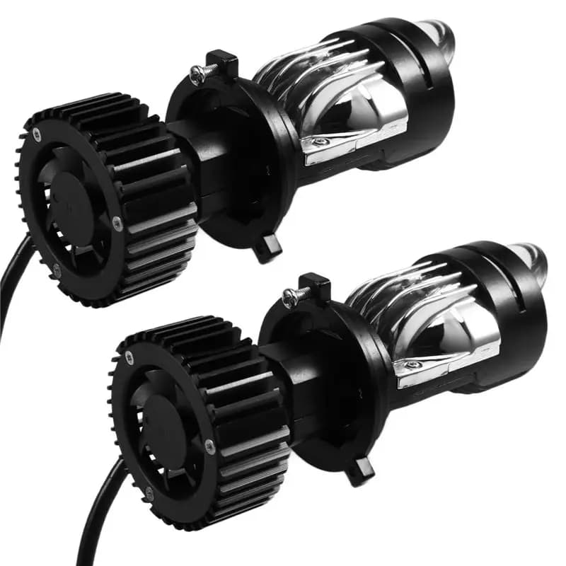 Fari a Proiezione LED per Moto, Lampadine Bi-LED con Lente Mini Proiettore, Ventola Turbo per Moto